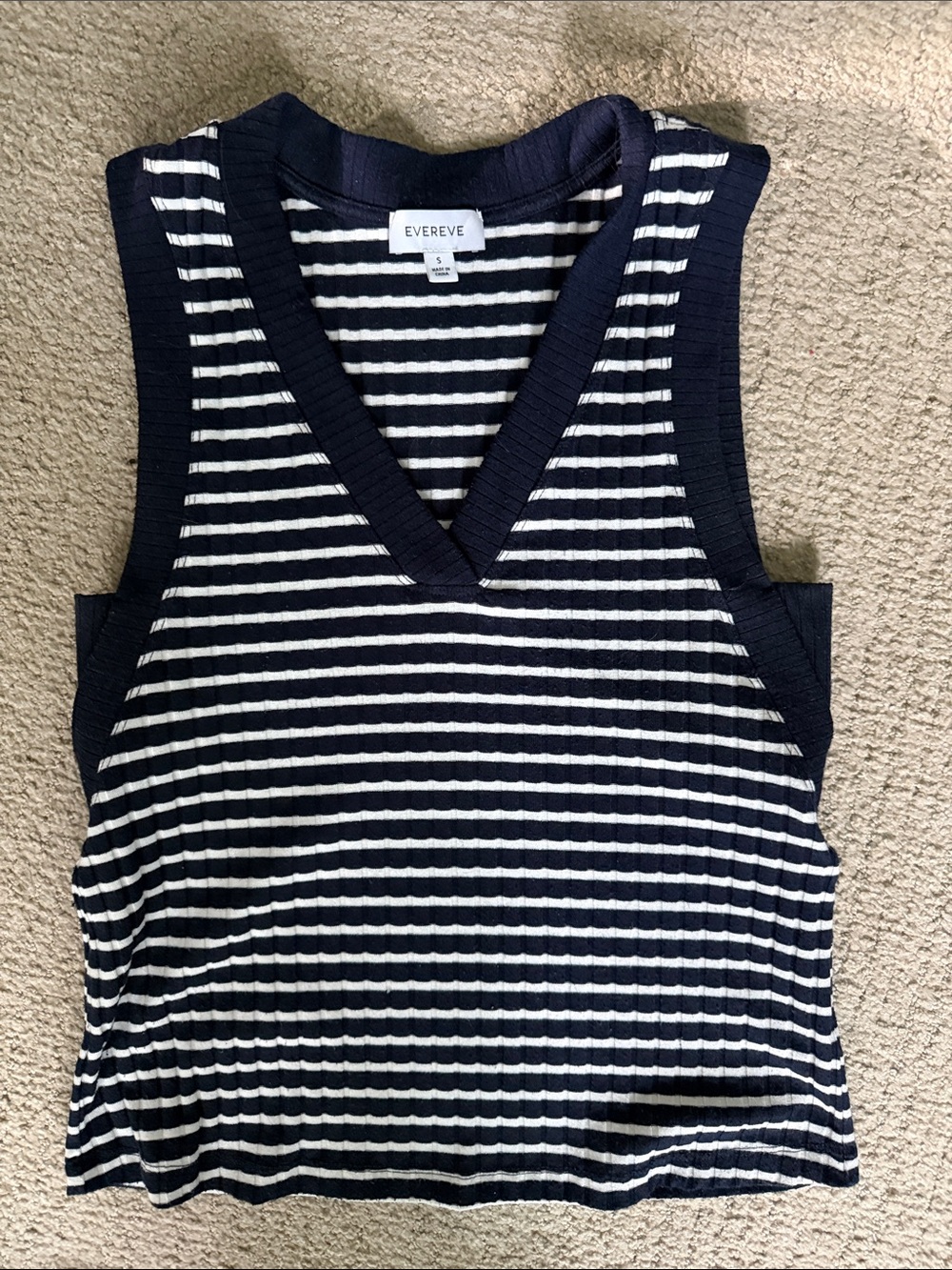 Evereve Navy & White Ribbed V-Neck Tank